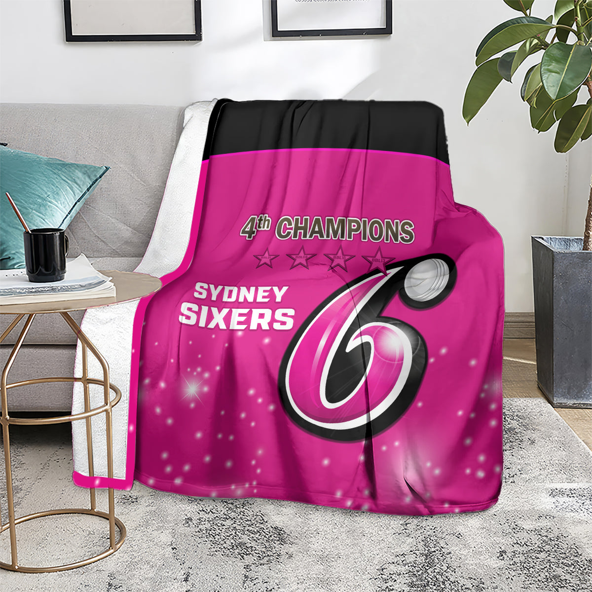Personalised BBL Sydney Sixers Blanket 4th Champions 2024 New History