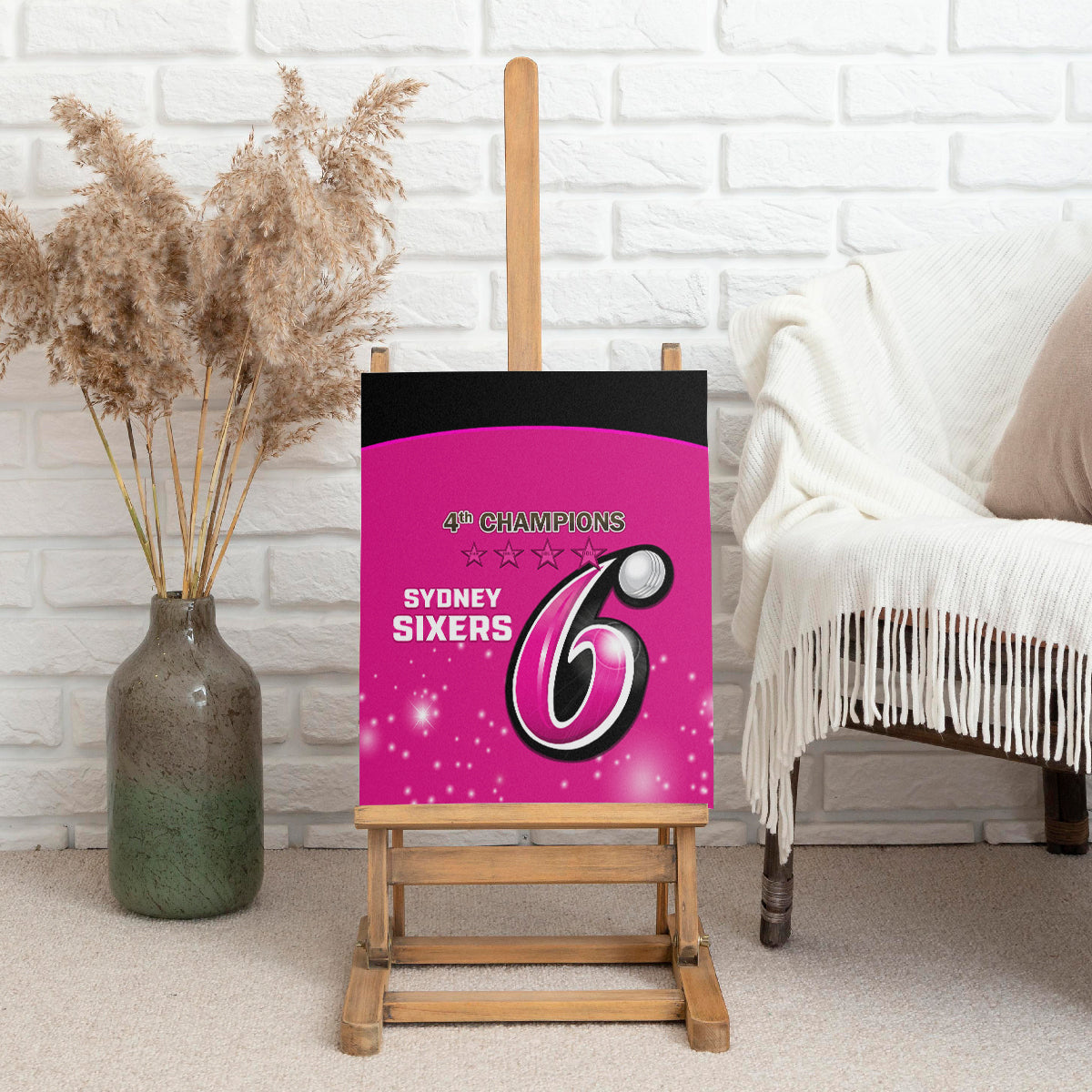 Personalised BBL Sydney Sixers Canvas Wall Art 4th Champions 2024 New History