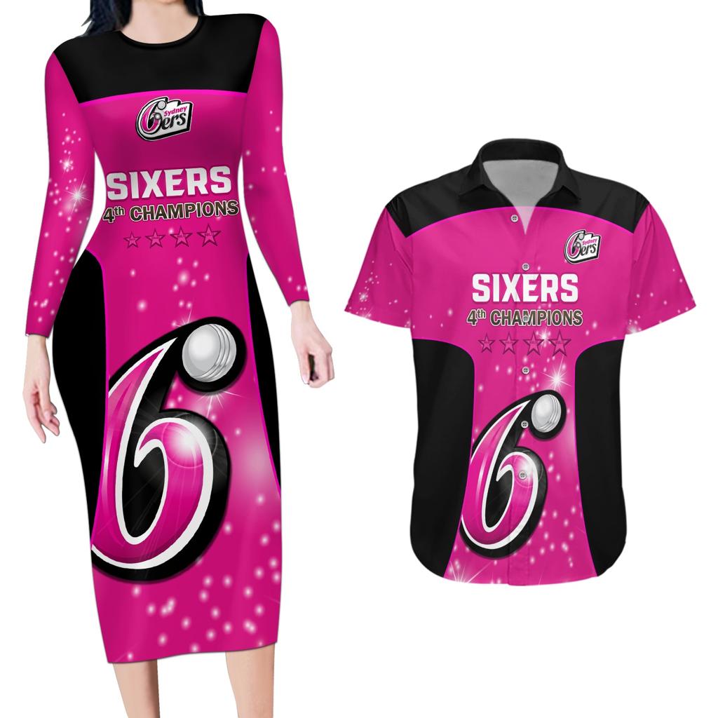 Personalised BBL Sydney Sixers Couples Matching Long Sleeve Bodycon Dress and Hawaiian Shirt 4th Champions 2024 New History