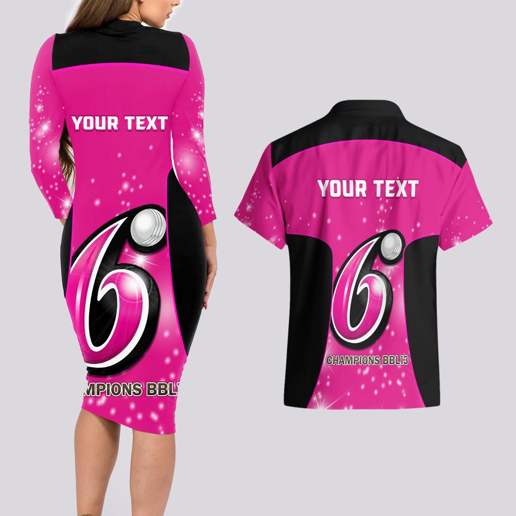 Personalised BBL Sydney Sixers Couples Matching Long Sleeve Bodycon Dress and Hawaiian Shirt 4th Champions 2024 New History