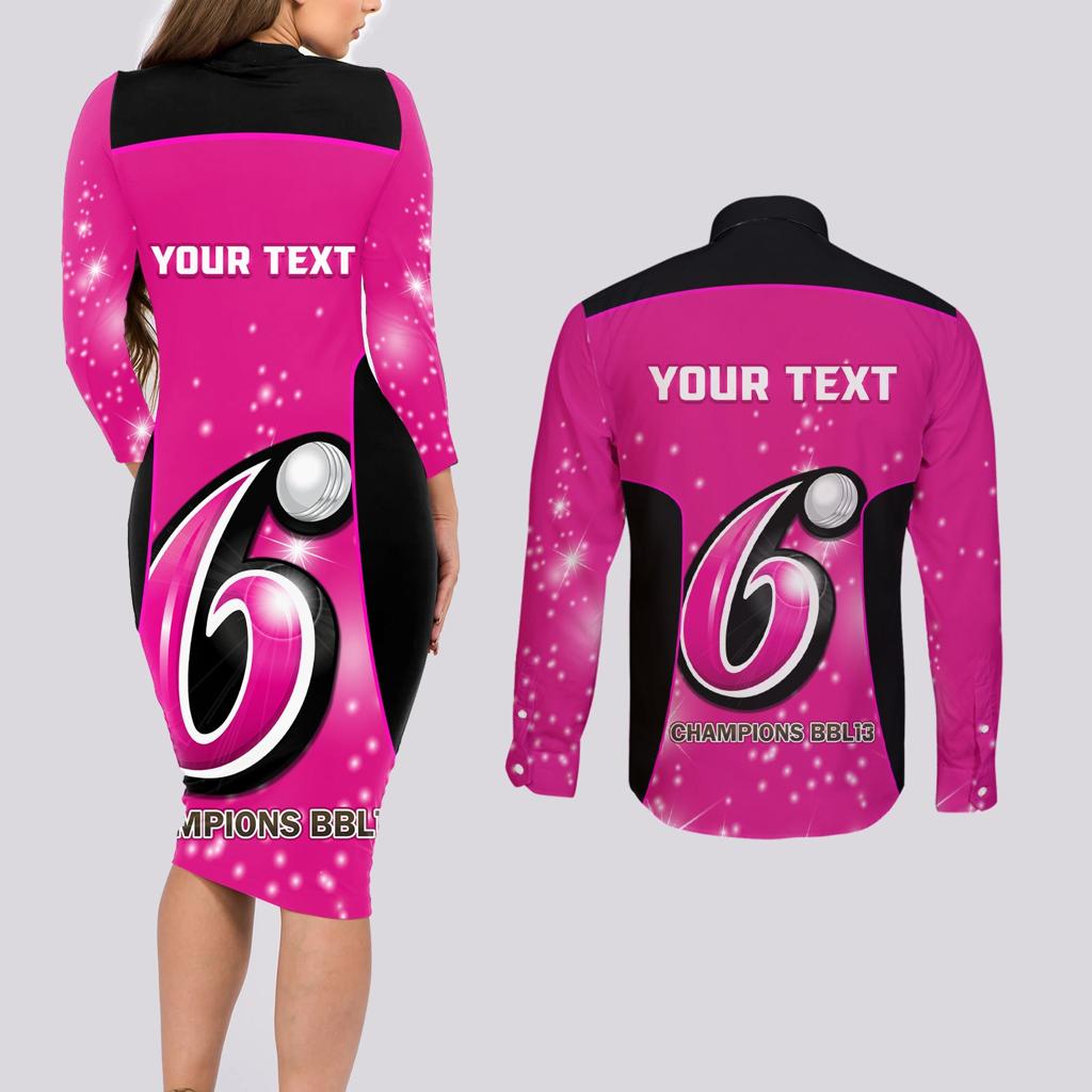 Personalised BBL Sydney Sixers Couples Matching Long Sleeve Bodycon Dress and Long Sleeve Button Shirt 4th Champions 2024 New History
