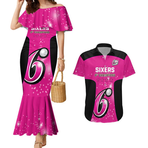 Personalised BBL Sydney Sixers Couples Matching Mermaid Dress and Hawaiian Shirt 4th Champions 2024 New History