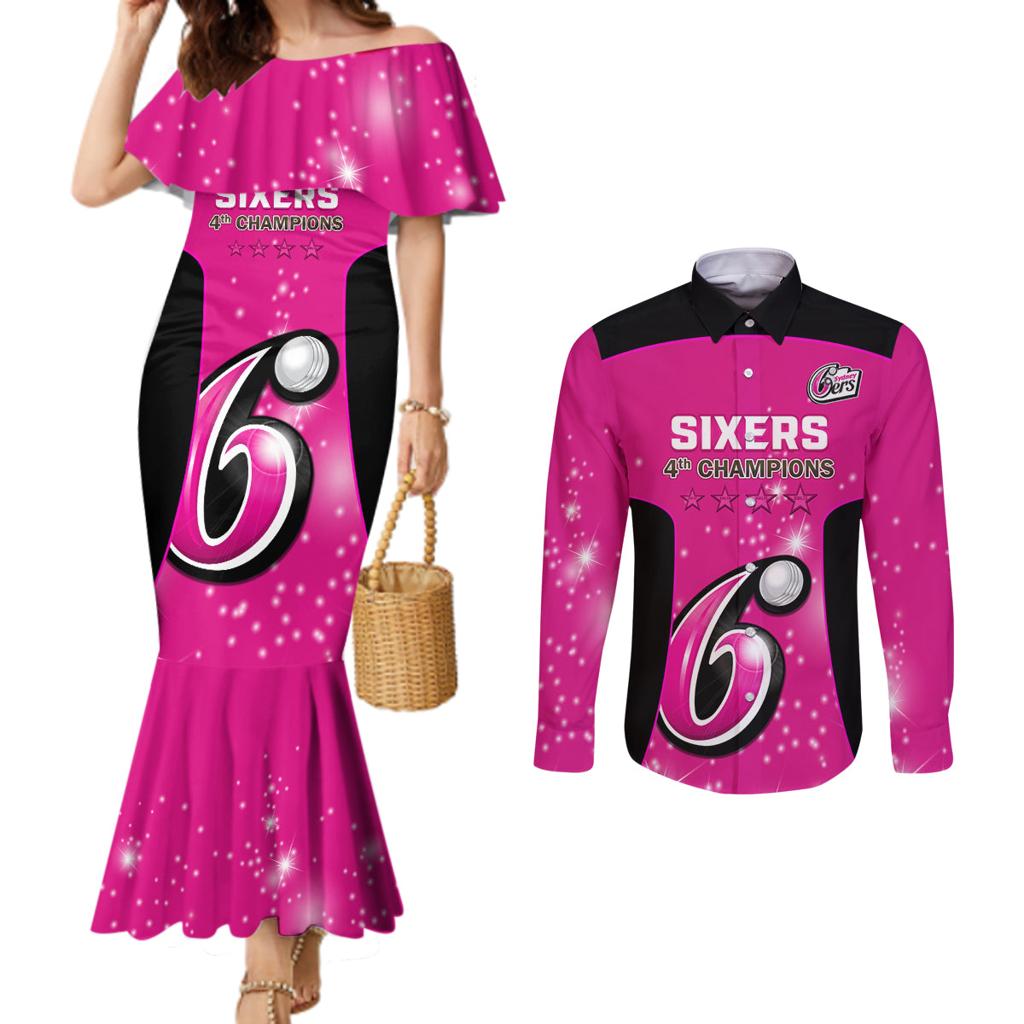 Personalised BBL Sydney Sixers Couples Matching Mermaid Dress and Long Sleeve Button Shirt 4th Champions 2024 New History