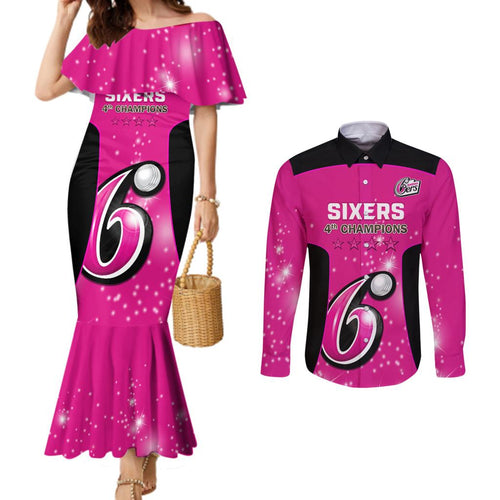 Personalised BBL Sydney Sixers Couples Matching Mermaid Dress and Long Sleeve Button Shirt 4th Champions 2024 New History