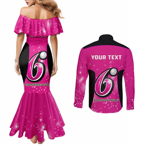 Personalised BBL Sydney Sixers Couples Matching Mermaid Dress and Long Sleeve Button Shirt 4th Champions 2024 New History
