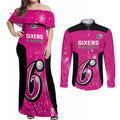 Personalised BBL Sydney Sixers Couples Matching Off Shoulder Maxi Dress and Long Sleeve Button Shirt 4th Champions 2024 New History