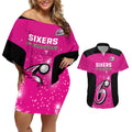 Personalised BBL Sydney Sixers Couples Matching Off Shoulder Short Dress and Hawaiian Shirt 4th Champions 2024 New History