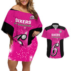 Personalised BBL Sydney Sixers Couples Matching Off Shoulder Short Dress and Hawaiian Shirt 4th Champions 2024 New History