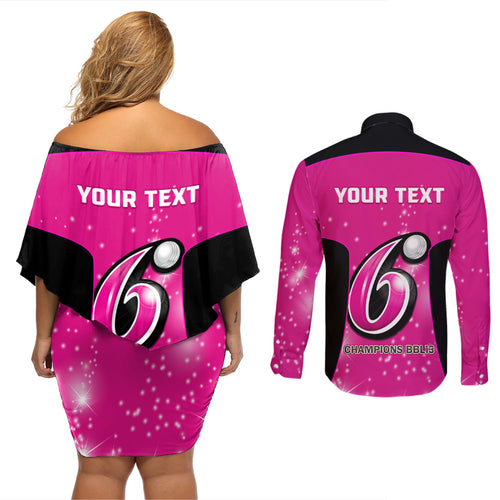 Personalised BBL Sydney Sixers Couples Matching Off Shoulder Short Dress and Long Sleeve Button Shirt 4th Champions 2024 New History