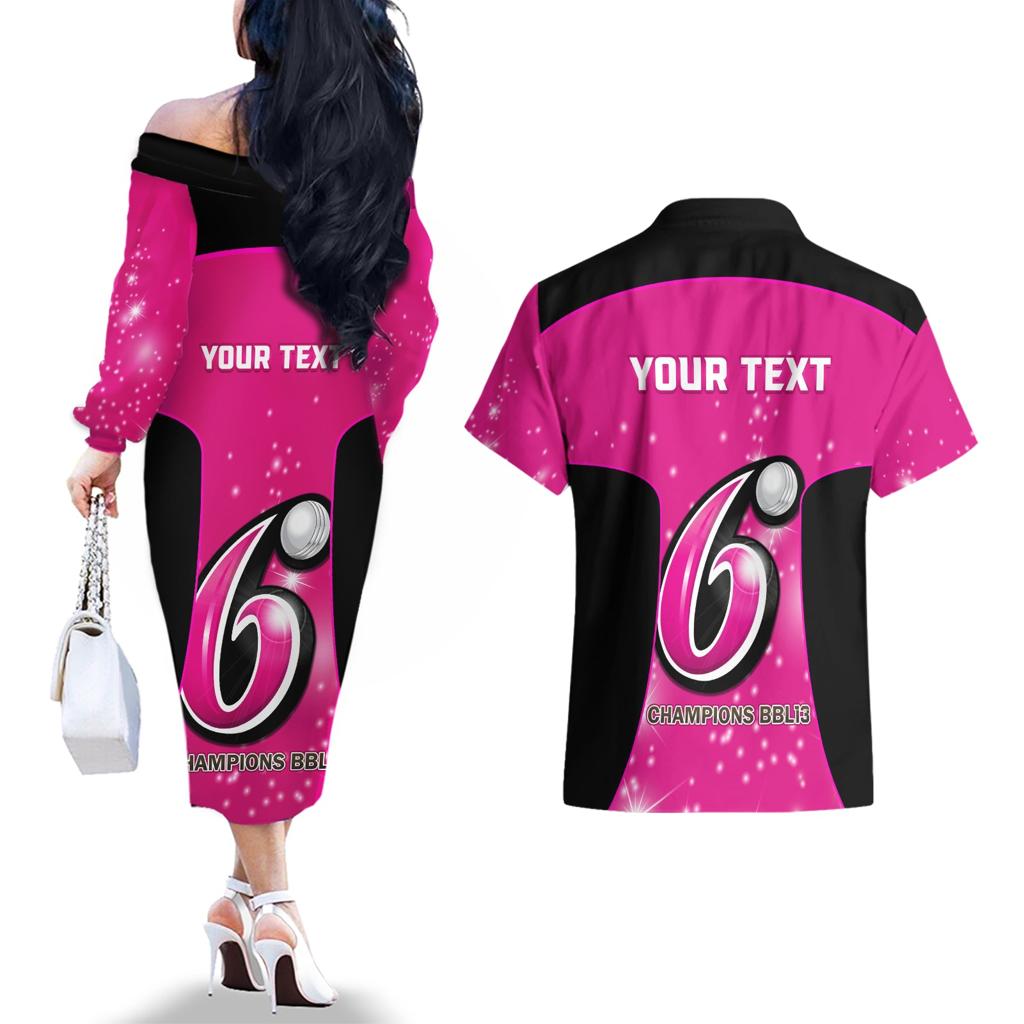 Personalised BBL Sydney Sixers Couples Matching Off The Shoulder Long Sleeve Dress and Hawaiian Shirt 4th Champions 2024 New History
