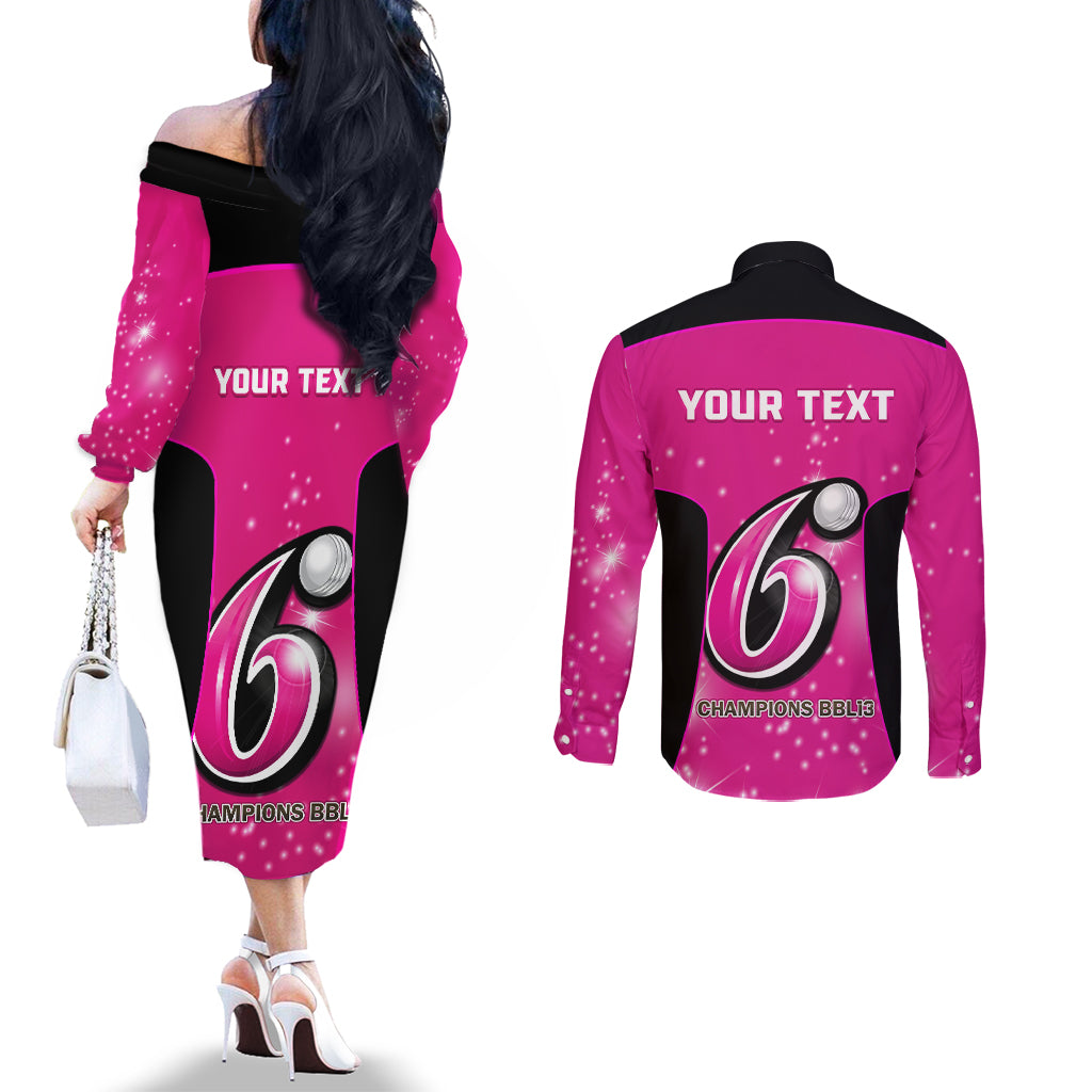 Personalised BBL Sydney Sixers Couples Matching Off The Shoulder Long Sleeve Dress and Long Sleeve Button Shirt 4th Champions 2024 New History