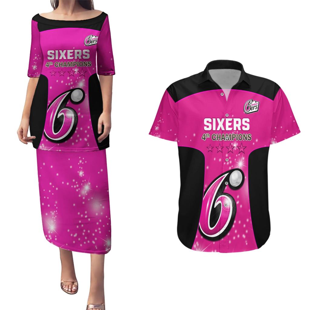 Personalised BBL Sydney Sixers Couples Matching Puletasi and Hawaiian Shirt 4th Champions 2024 New History