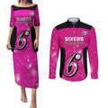 Personalised BBL Sydney Sixers Couples Matching Puletasi and Long Sleeve Button Shirt 4th Champions 2024 New History