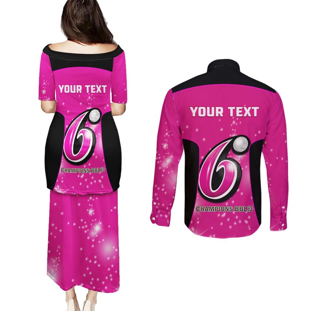 Personalised BBL Sydney Sixers Couples Matching Puletasi and Long Sleeve Button Shirt 4th Champions 2024 New History