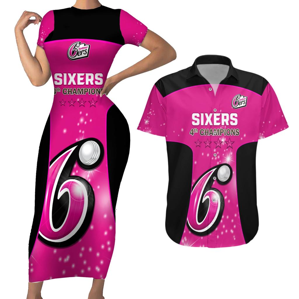 Personalised BBL Sydney Sixers Couples Matching Short Sleeve Bodycon Dress and Hawaiian Shirt 4th Champions 2024 New History