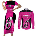 Personalised BBL Sydney Sixers Couples Matching Short Sleeve Bodycon Dress and Long Sleeve Button Shirt 4th Champions 2024 New History