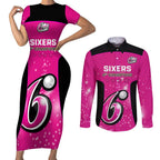Personalised BBL Sydney Sixers Couples Matching Short Sleeve Bodycon Dress and Long Sleeve Button Shirt 4th Champions 2024 New History