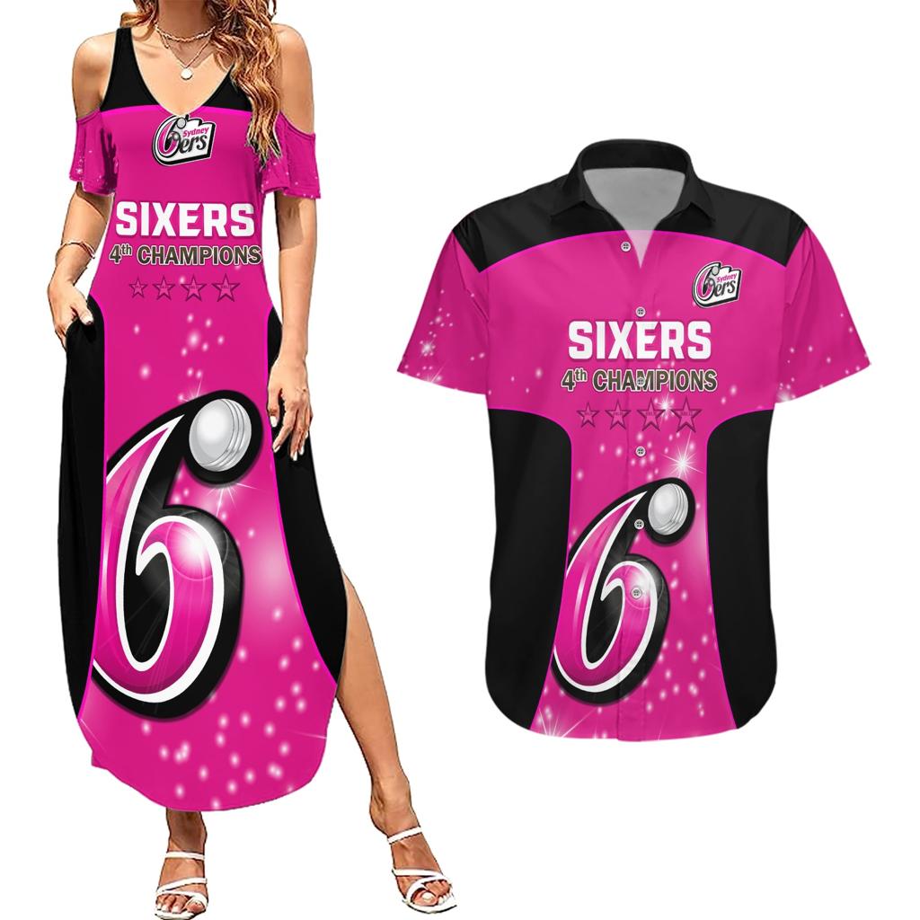 Personalised BBL Sydney Sixers Couples Matching Summer Maxi Dress and Hawaiian Shirt 4th Champions 2024 New History