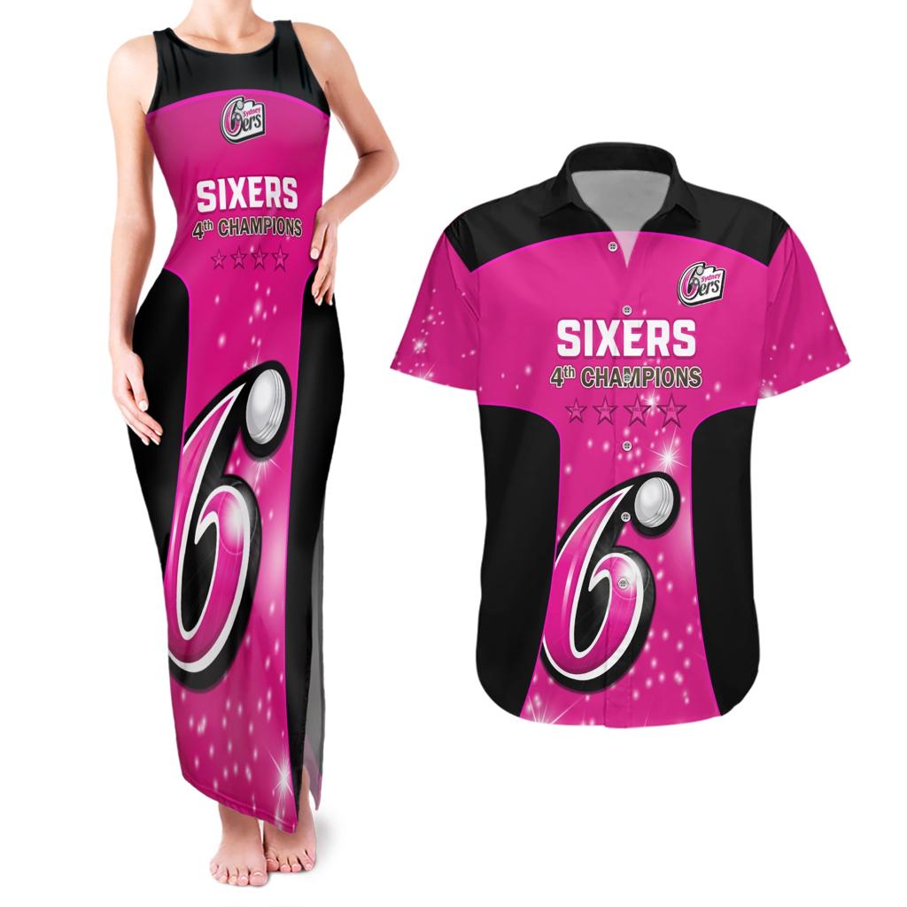 Personalised BBL Sydney Sixers Couples Matching Tank Maxi Dress and Hawaiian Shirt 4th Champions 2024 New History