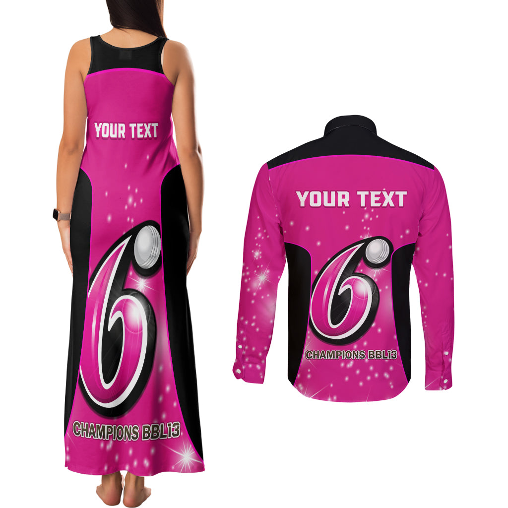Personalised BBL Sydney Sixers Couples Matching Tank Maxi Dress and Long Sleeve Button Shirt 4th Champions 2024 New History