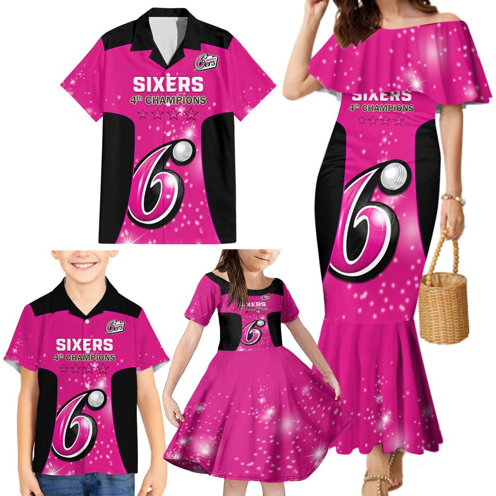 Personalised BBL Sydney Sixers Family Matching Mermaid Dress and Hawaiian Shirt 4th Champions 2024 New History