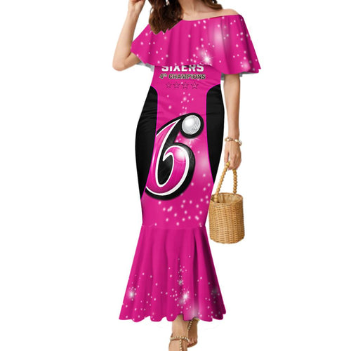 Personalised BBL Sydney Sixers Family Matching Mermaid Dress and Hawaiian Shirt 4th Champions 2024 New History