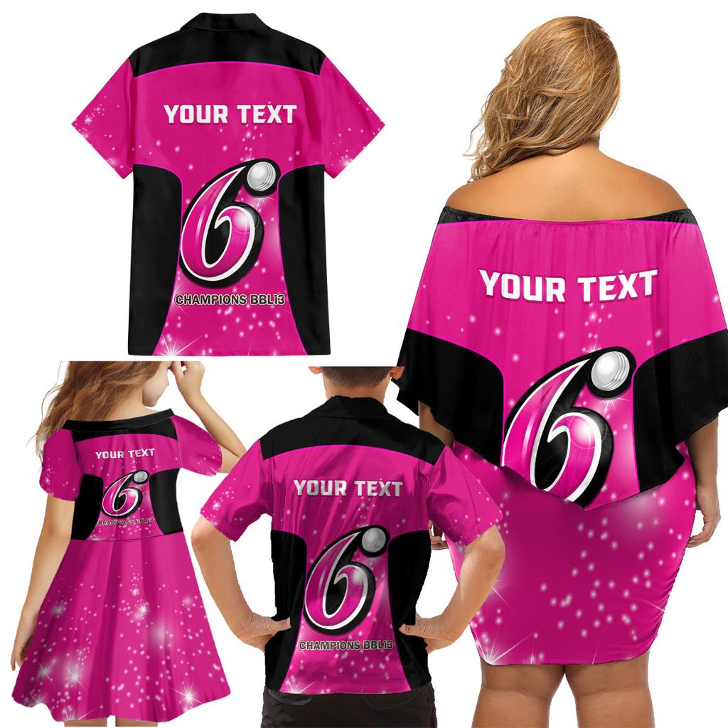 Personalised BBL Sydney Sixers Family Matching Off Shoulder Short Dress and Hawaiian Shirt 4th Champions 2024 New History
