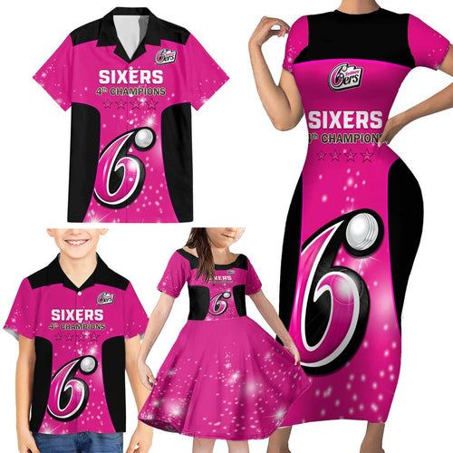 Personalised BBL Sydney Sixers Family Matching Short Sleeve Bodycon Dress and Hawaiian Shirt 4th Champions 2024 New History