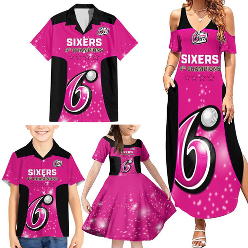 Personalised BBL Sydney Sixers Family Matching Summer Maxi Dress and Hawaiian Shirt 4th Champions 2024 New History