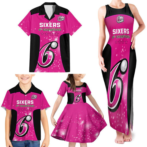 Personalised BBL Sydney Sixers Family Matching Tank Maxi Dress and Hawaiian Shirt 4th Champions 2024 New History