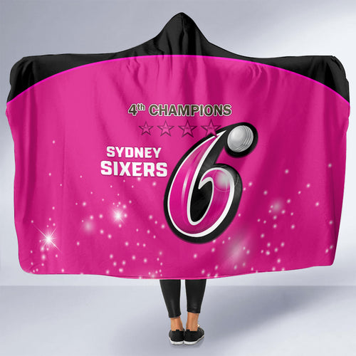Personalised BBL Sydney Sixers Hooded Blanket 4th Champions 2024 New History