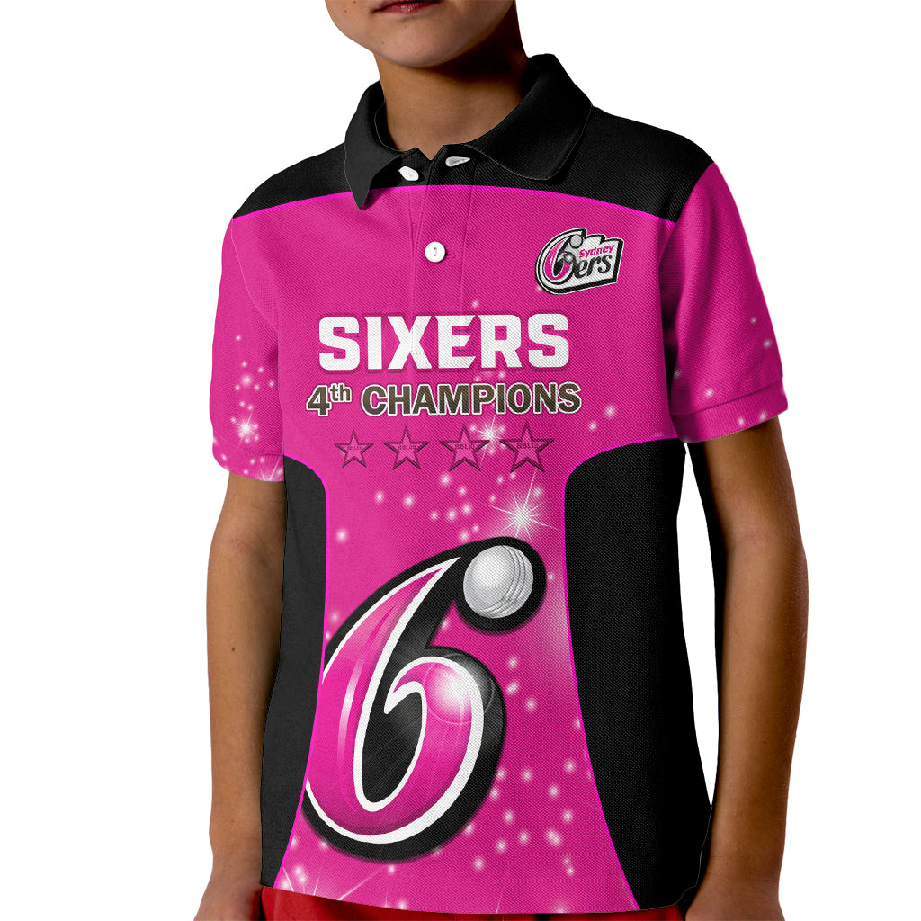 Personalised BBL Sydney Sixers Kid Polo Shirt 4th Champions 2024 New History