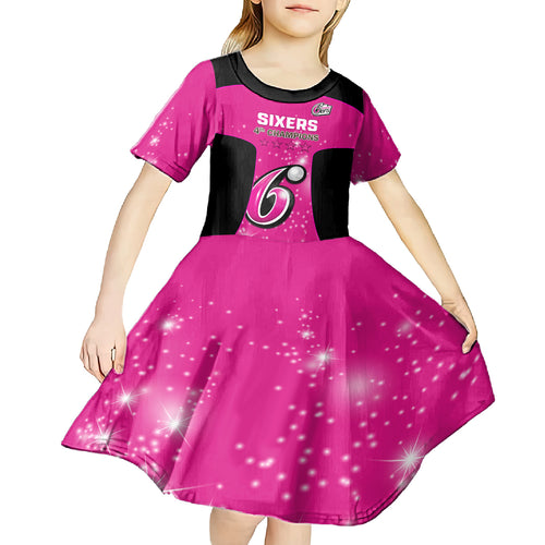Personalised BBL Sydney Sixers Kid Short Sleeve Dress 4th Champions 2024 New History