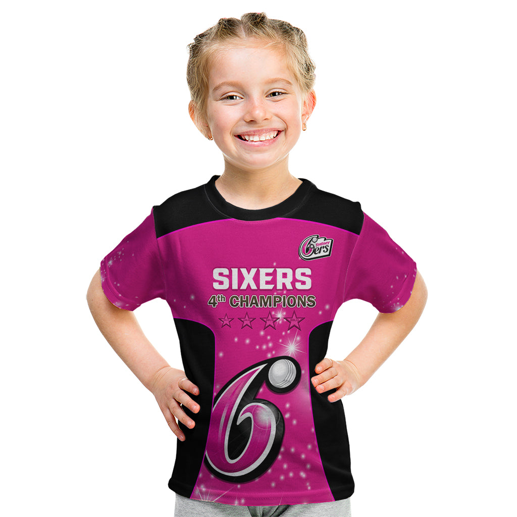 Personalised BBL Sydney Sixers Kid T Shirt 4th Champions 2024 New History