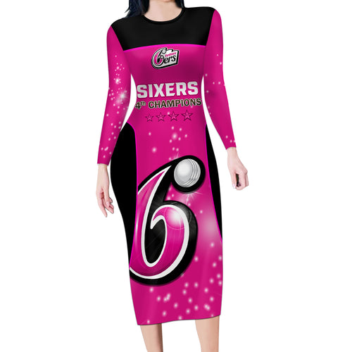 Personalised BBL Sydney Sixers Long Sleeve Bodycon Dress 4th Champions 2024 New History