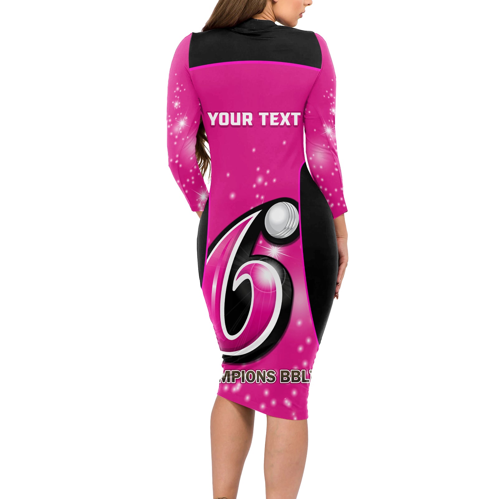 Personalised BBL Sydney Sixers Long Sleeve Bodycon Dress 4th Champions 2024 New History