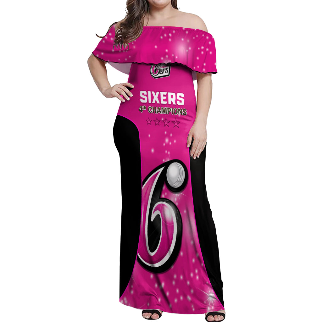 Personalised BBL Sydney Sixers Off Shoulder Maxi Dress 4th Champions 2024 New History