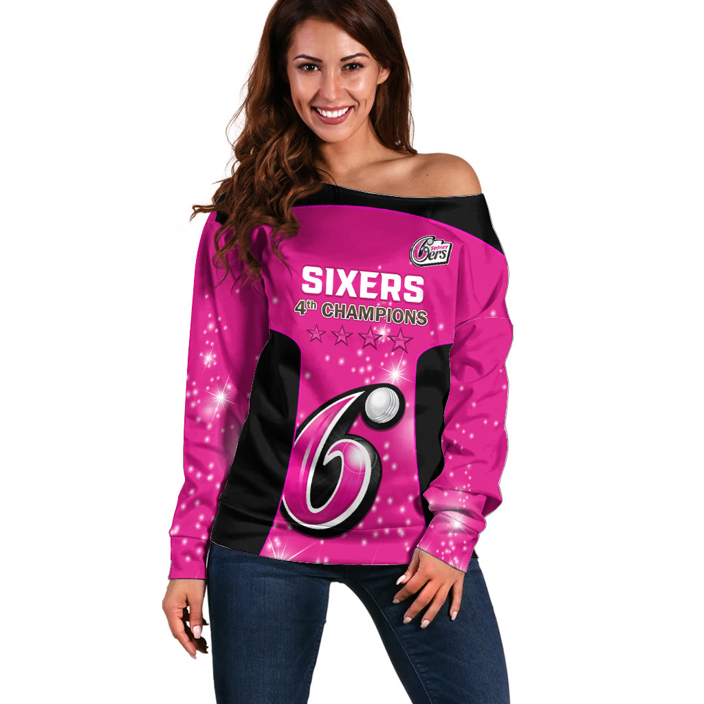Personalised BBL Sydney Sixers Off Shoulder Sweater 4th Champions 2024 New History