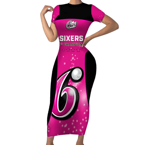 Personalised BBL Sydney Sixers Short Sleeve Bodycon Dress 4th Champions 2024 New History