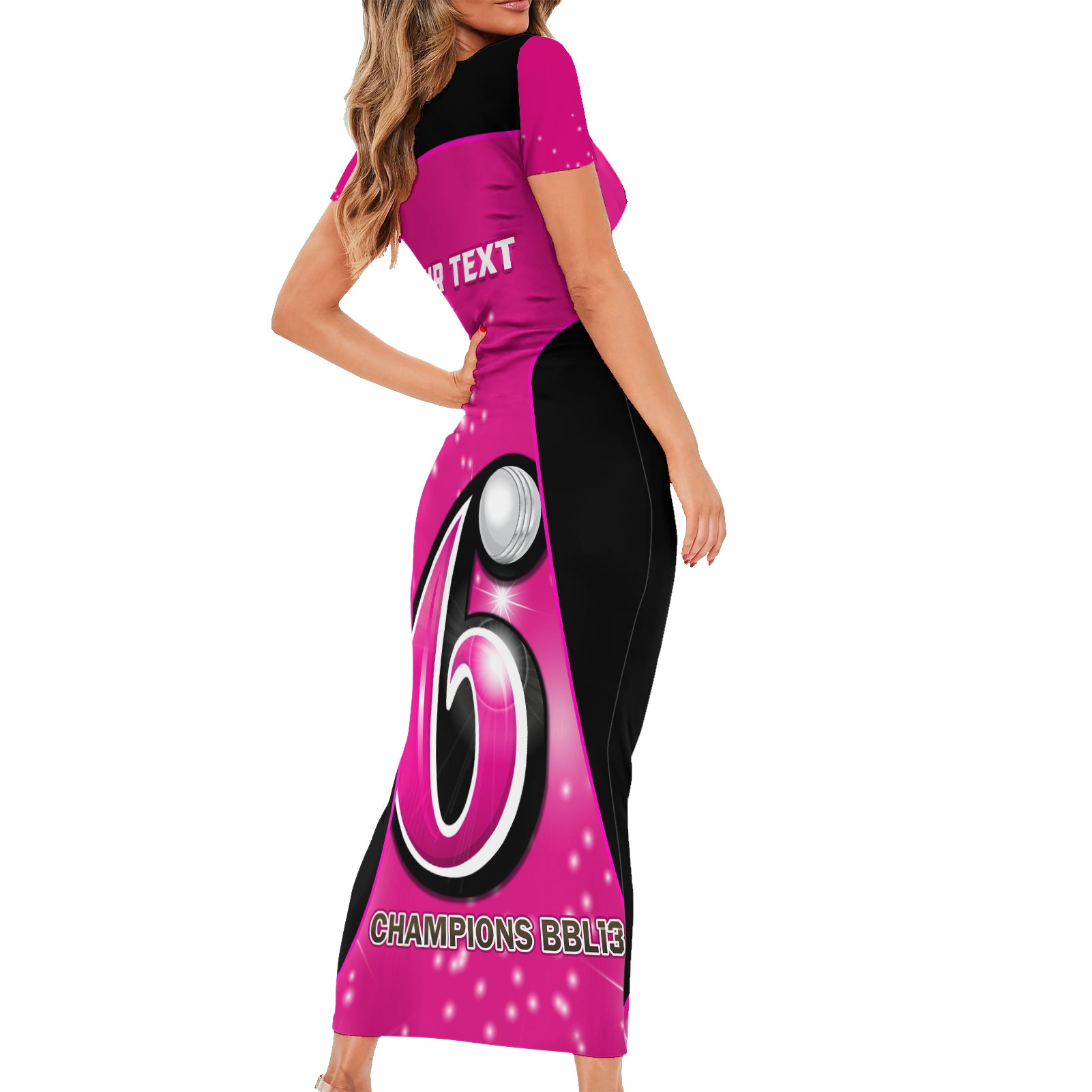 Personalised BBL Sydney Sixers Short Sleeve Bodycon Dress 4th Champions 2024 New History