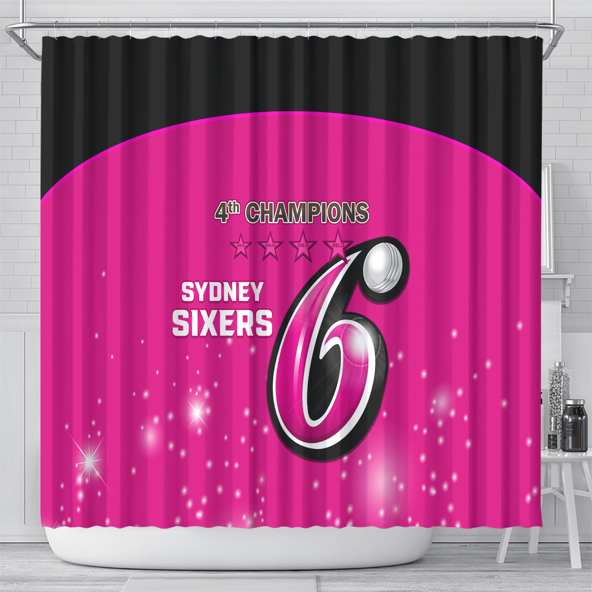 Personalised BBL Sydney Sixers Shower Curtain 4th Champions 2024 New History