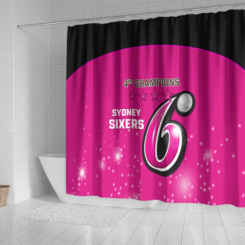 Personalised BBL Sydney Sixers Shower Curtain 4th Champions 2024 New History