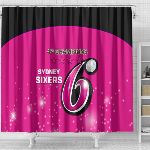 Personalised BBL Sydney Sixers Shower Curtain 4th Champions 2024 New History