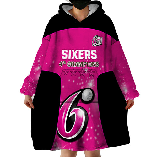 Personalised BBL Sydney Sixers Wearable Blanket Hoodie 4th Champions 2024 New History