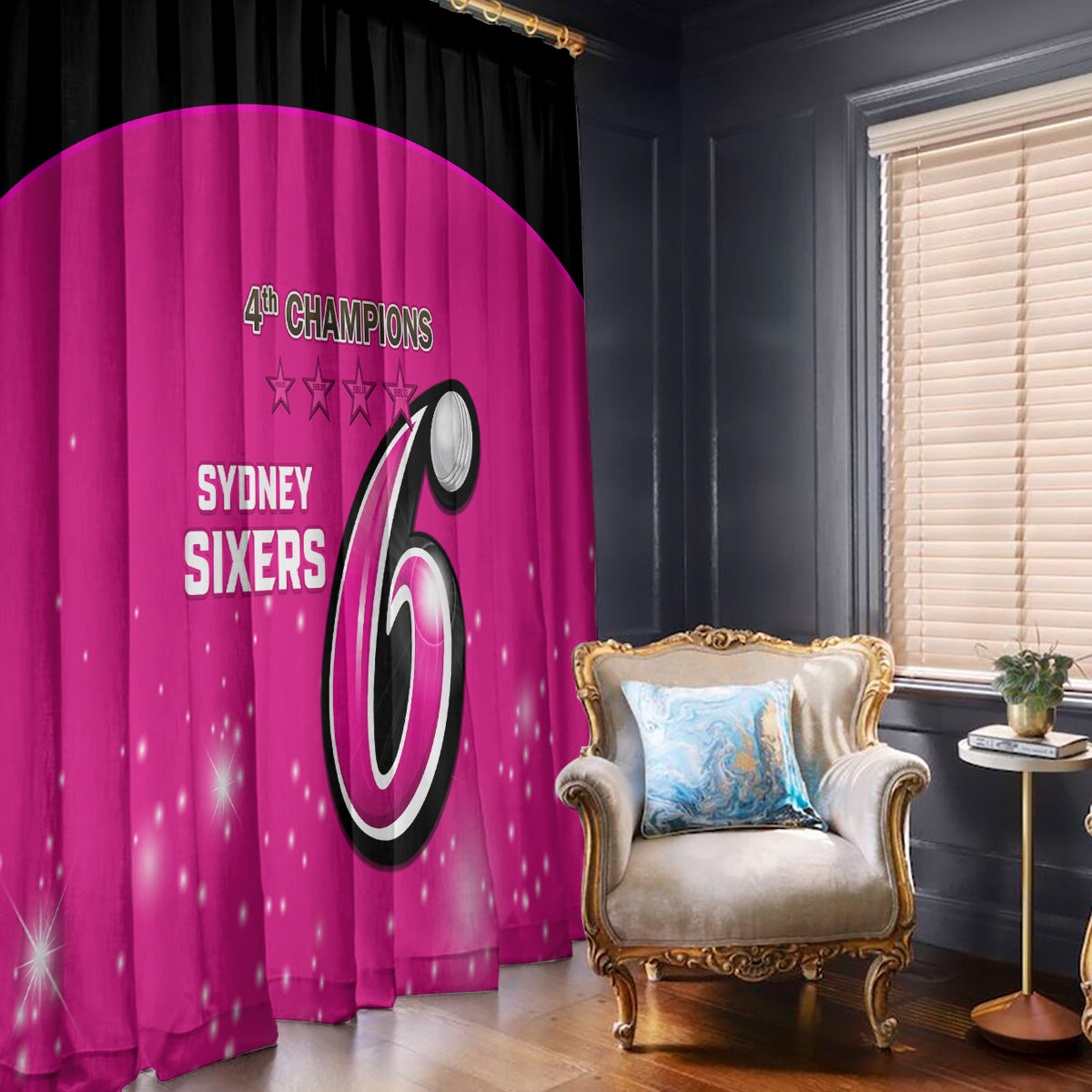 Personalised BBL Sydney Sixers Window Curtain 4th Champions 2024 New History