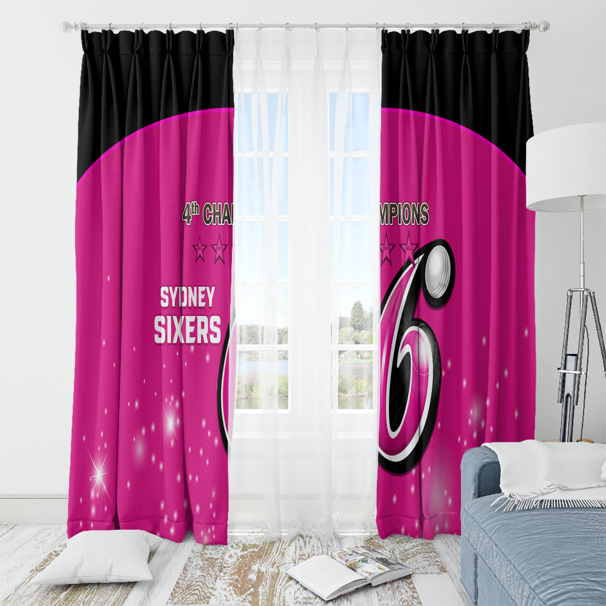 Personalised BBL Sydney Sixers Window Curtain 4th Champions 2024 New History