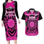 Custom Sydney Sixers Couples Matching Long Sleeve Bodycon Dress and Hawaiian Shirt We Are The Champions Aboriginal Art