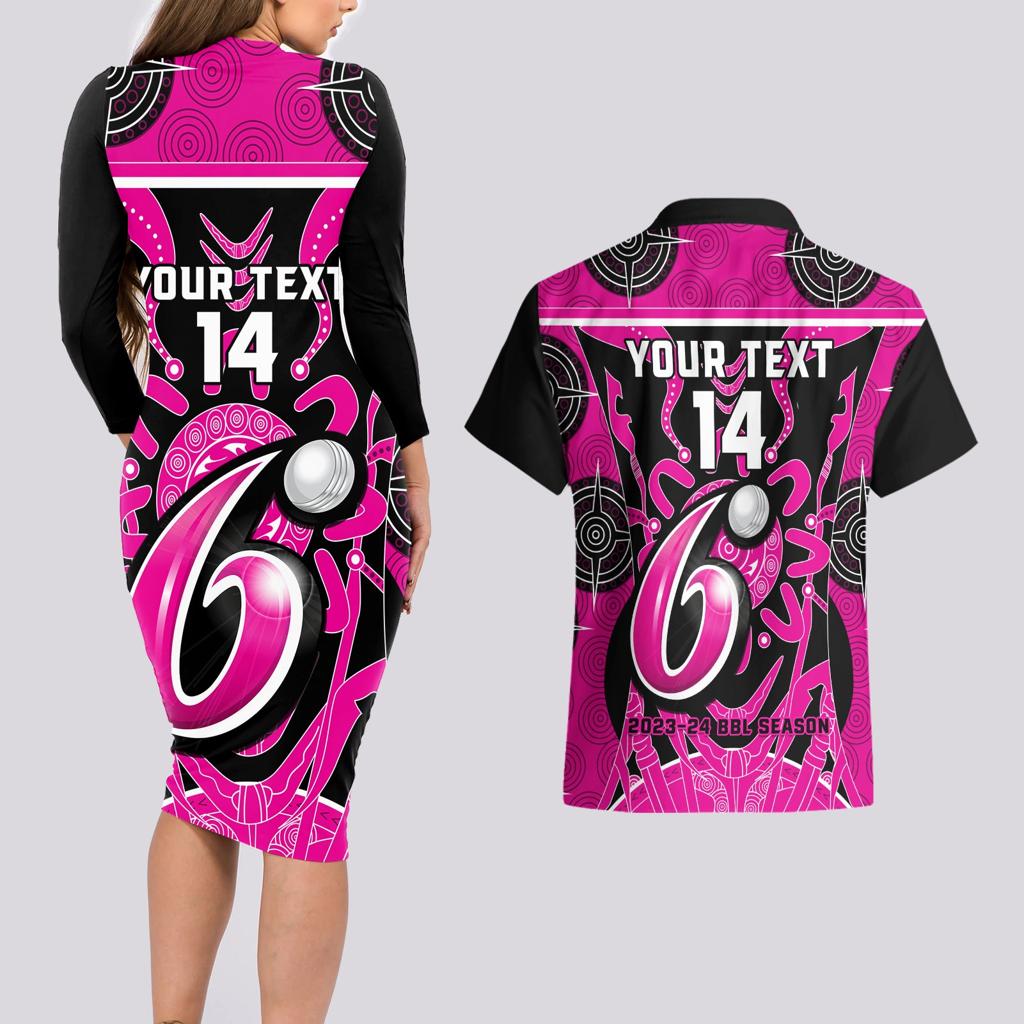 Custom Sydney Sixers Couples Matching Long Sleeve Bodycon Dress and Hawaiian Shirt We Are The Champions Aboriginal Art
