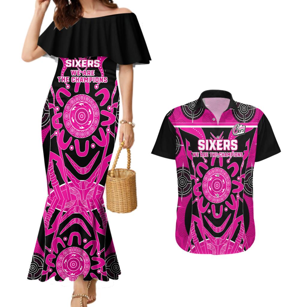 Custom Sydney Sixers Couples Matching Mermaid Dress and Hawaiian Shirt We Are The Champions Aboriginal Art