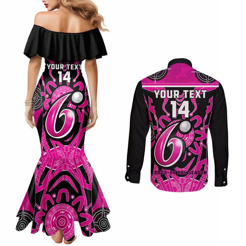 Custom Sydney Sixers Couples Matching Mermaid Dress and Long Sleeve Button Shirt We Are The Champions Aboriginal Art